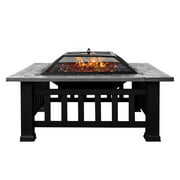 Rent to own 32 inch Fire Pit Table for Outside Square Outdoor Fire Pit Wood Burning BBQ Tabletop Firepit Metal Stove Bonfire Pit for Patio Backyard Garden Camping with Cover,Spark Screen,Log GratePoker