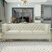 Rent to own Resenkos 83" Mid-Century Modern Tufted Velvet Couch Extra-Deep Down-Filled Sofa in Beige