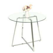 Rent to own Modern Round Dining Table Glass Metal Kitchen Dining Room Breakfast Furniture