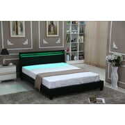 Rent to own Full Size Platform Bed Upholstered Bed Frame Bedroom LED Light Headboard with Color Changing LED Light Slats Bed Black