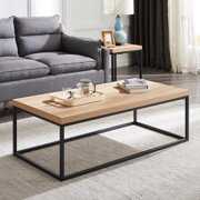 Rent to own CENSI Modern Natural Oak Coffee Table for Living Room, 47 Inch Industrial Rectangular Light Wood and Metal Cocktail Center Coffee Table