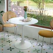 Rent to own Bestco Modern Round Dining Table 32" Tulip Accent Bistro Table w Steel Pedestal White