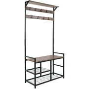 Rent to own MICOSUM Coat Rack Shoe Bench Hall Tree Entryway Bench with Storage, Wood Look Accent Furniture with Metal Frame, 3-in-1 Design