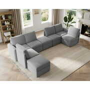 Rent to own Linsy Home Oversized Modular Couch, Sectional Sofa with Storage Ottomans, Couch with Reversible Chaises, Light Gray