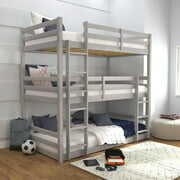 Rent to own Campbell Wood Triple Twin Convertible Bunk Bed, Gray