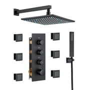 Rent to own 12 Inch Wall Mounted LED Rain Shower Head System with Thermostatic Mixer Valve and 6 Massage Body Sprays and Handheld Shower Combo Set