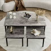 Rent to own Coffee Table Set of 3, Modern Coffee Table with 2 Square End Side Tables for Living Room