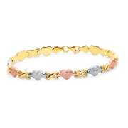 Rent to own Wellingsale 14k Tri 3 Color Gold Polished Diamond Cut Stampato Heart Bracelet with Lobster Claw Clasp - 7.25"