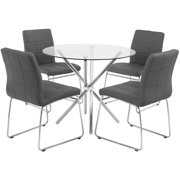 Rent to own 5 PCS Dining Table Set for 4,Dining Room Table Set Space Saving Round Kitchen Table and Faux Leather Chairs Set  (Table + 4 Gray Chairs)