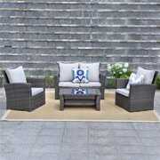 Rent to own Outdoor Patio Furniture Set, 5 Piece Conversation Set Wicker Sectional Sofa Couch Rattan Chair Table, Gray