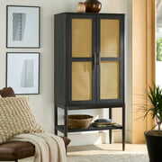 Rent to own Better Homes & Gardens Springwood Caning Storage Cabinet, Charcoal Finish