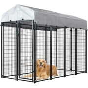 Rent to own HITTITE Large Outdoor Dog Kennel, Heavy Duty Outdoor Fence Dog Cage, Anti-Rust Dog Pens Outdoor Dog Fence with Waterproof UV-Resistant Cover and Secure Lock for Backyard,8'L x4' W x 6'H,Black