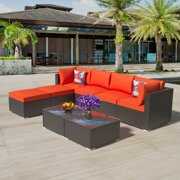 Rent to own Ainfox 8 Pieces Outdoor Patio Furniture Conversation Sofa Set on Clearance with Ottoman and Glass Table, Orange