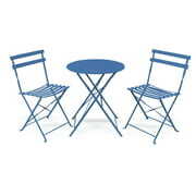 Rent to own Sofia 3 Piece Porch Folding Furniture Set – A Round Cafe Table With 2 Elegant Sturdy Chairs - Blue
