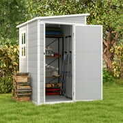 Rent to own Patiowell 5x4 FT Outdoor Storage Shed, Resin Storage Shed with Floor & Window & Lockable Door for Patio Furniture, Garden Tools and Bicycle, White