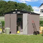 Rent to own Outdoor Storage Shed, 8'x6' Galvanized Metal Steel Garden Shed for Bike,Garbage Can, W/Lock,Brown