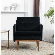 Rent to own Modern Velvet Fabric Accent Chair Single Sofa with Velvet Cushion Comfy Upholstered Arm Chair Living Room Furniture with Golden Metal Legs for Bedroom Office(Black)