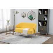 Rent to own Loveseat Sofa Chair with Tufted Backrest, 49" Twin Size Accent Sofa with Golden Metal Legs, Comfy Upholstered Sofa Couch for Living Room, Bedroom and Office, Weight Capacity 600 Pounds, Yellow