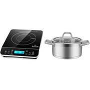Rent to own Portable Induction Cooktop, Countertop Burner Induction Hot Plate with LCD Sensor Touch 1800 Watts, Silver & Professional Stainless Steel Cookware Induction Ready Impact-bonded Technology
