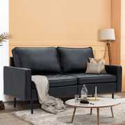 Rent to own Modern Faux Leather Loveseat Sofa with Cushions Accent Black Couch Chair with Metal Legs Comfy Tufted Upholstered Floor Sofa Couch for Living Room, Bedroom, Office, Reading Room