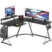 Rent to own SHW Vista L Desk with Monitor Stand Drawer, Black