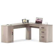 Rent to own Furmax L Shaped Desk Corner Office Desk Computer Desk with Storage Cabinet & Drawers, Gray