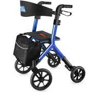 Rent to own WalkMate Foldable Rollator Walker with Height-Adjustable Seat, 10” Wheels, Compact Folding Design, Lightweight Mobility Walking Aid for Seniors Taller 5.3~7ft, Dark Blue