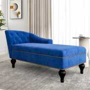 Rent to own ARCTICSCORPION Chaise Lounge Indoor Chair, Modern Long Lounger for Office Bedroom Living Room, Velvet Upholstered Sofa Recliner, Tufted Sleeper Lounge Sofa with Solid Wood Legs, Blue