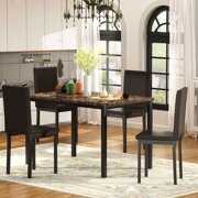 Rent to own Segmart Table and 4 Chairs Set, Dinette Set Faux Marble Rectangular Breakfast Table with Metal Legs & Black Finish Frame, Dining Table & Chairs for an Apartment Breakfast, Black, S12519