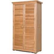 Rent to own Safstar Outdoor Storage Shed Wooden Tool Storage Shed w Detachable Shelves & Pitch Roof & Shutter Vents Garden Storage Cabinet for Backyard Patio Deck Porch 345L x 185W x 63H Natural