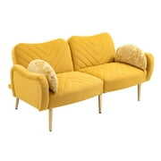 Rent to own Resenkos Modern Velvet Fabric Sleeper Futon Sofa Bed Upholstered Loveseat Convertible Twin Bed, Mustard