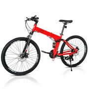 Rent to own Ktaxon Folding 21 Shimano Speed 26" Wheel Riding Mountain Bike, Steel Frame Trail Road Bicycle, for Men and Women, Red