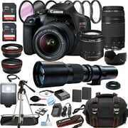 Rent to own Canon EOS Rebel T7 DSLR Camera w/18-55mm + 75-300mm Zoom Lenses + 500mm Preset Lens + 128GB Memory + Case + Tripod + Filters -38pc Bundle