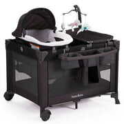 Rent to own Pamo Babe Unisex Nursery Center Playard with Bassinet & Changing Table, Black