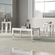 Rent to own Txbizzer Fashionable Modern Glass Mirrored Coffee Table Set Of 3, Easy Assembly Crystal Design Cocktail Table With 2 End Tables For Apartment Home Office,Living room, Silver