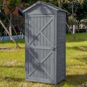 Rent to own Wooden Vertical Storage Sheds with Drop Table, Wood Lockers for Outdoor Garden Patio Backyard, Gray