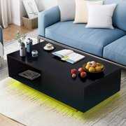 Rent to own COSVALVE 43.3" High Gloss Black Coffee Table w/ 16 Colors LED Light, Drawer, Shelf
