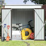 Rent to own Outdoor Storage Shed, BTMWAY 6' x 4' Vertical Storage Shed, Backyard Storage Shed with Punched Vents, Hinged Door and Padlock, Galvanized Tool Shed Storage House for Patio Lawn Backyard, White, R4632