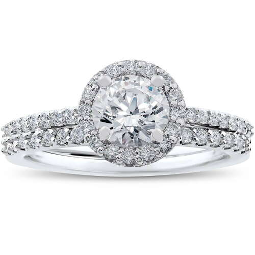 Rent to own Pompeii3 Pompeii 1/2 ct Halo Vintage Round Diamond Engagement Ring Setting & Wedding Band Set