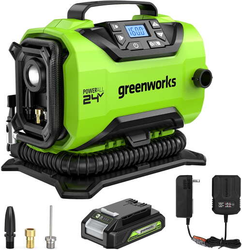 Rent to own Greenworks 24V (12V/24V) Inflator Pump with 2Ah USB Battery & Charger