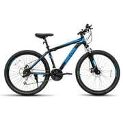 Rent to own SOCOOL Adult Mountain Bike, 26 Inch Wheels, Stainless Steel Frame, 21 Speed Shimano, Suspension Fork and Dual Disc Brake, Hardtail Bicycle for Mens Womens -Black & Blue