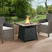 Rent to own 30 in. W x 25 in. H Square Black Metal Base Propane Gas Fire Pit with Dark Gray Table Top in Black