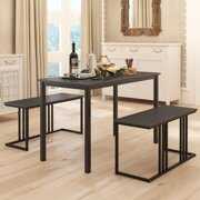 Rent to own Soges 3-Piece Dining Table Set, Kitchen Table with 2 Benches, 47 inch Table Set Use for Living Room Dining Room Kitchen, Black