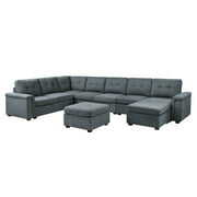 Rent to own Isla Gray Woven Fabric 9-Seater Sectional Sofa with Ottomans