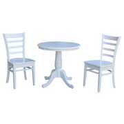 Rent to own 30'' Round Solid Wood Pedestal Dining Table with 2 Emily Ladder Back Dining Chairs in White