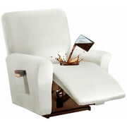 Rent to own PU Leather Recliner Chair Cover 4-Pieces Waterproof Stretch Reclining Armchair Couch Slipcover Furniture Protector with Pockets, 1 Seater/White