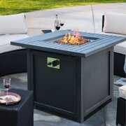 Rent to own SEGMART 28" Propane Gas Fire Pit Table, 40,000 BTU Auto-Ignition Propane Fireplace, Square Outdoor Dinning with Removable Lid, Lava Stone, Outdoor Fire Bowl for Garden/Patio/Courtyard, Black, SS761