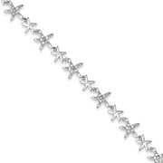 Rent to own Sterling Silver 7.25in Alternating Polished & CZ Starfish Link Bracelet