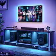 Rent to own Bestier 70" TV Stand for TVs up to 80" with LED Lights Modern Gaming Entertainment Center, Black