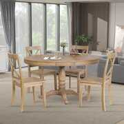 Rent to own Hassch 5-Piece Farmhouse Wooden Round Extendable Dining Table Set with 4 Dining Chairs, Family Kitchen Furniture, Natural